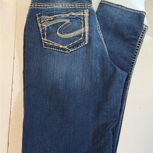 Silver Jeans Women's Suki Skinny Dark Blue Denim with Contrast Stitching